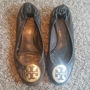 Tory Burch Reva Flats (black and silver)
